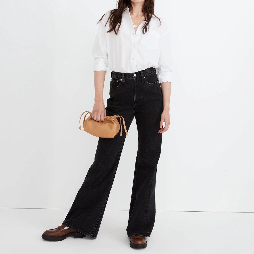 Madewell Baggy Flare Jeans in Lunar Wash black high waisted denim size 26